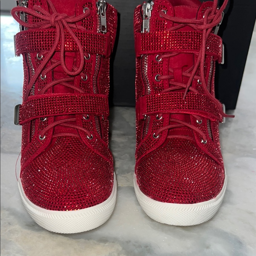 INC International Concepts Red Sparkle High-Top Sneakers - Picture 3 of 7